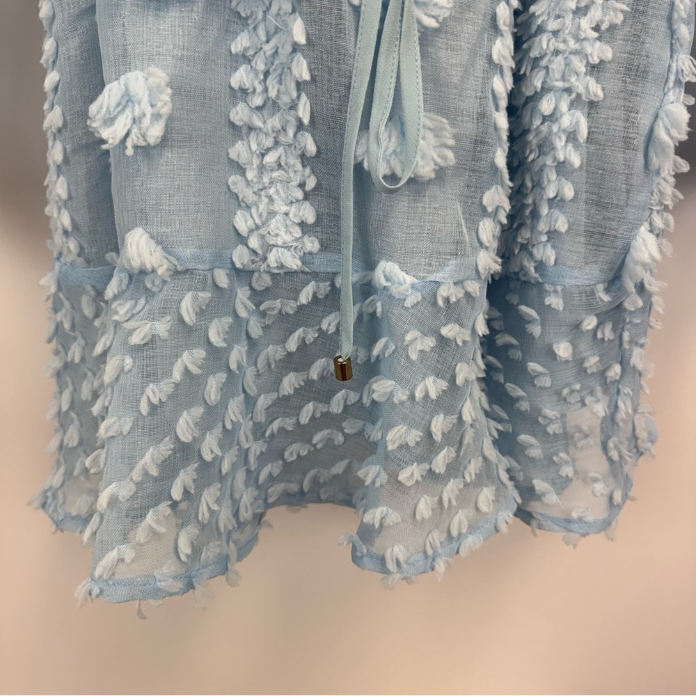 Reveuse Dress Light Blue Swiss Dot Ruffle Mini Dress Women's Sz. S NWT - Picture 3 of 16
